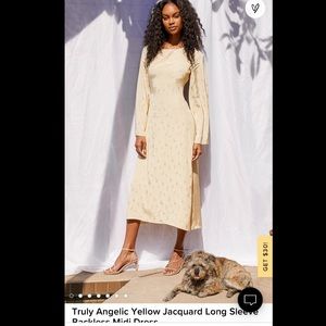 Truly Angelic Yellow Jacquard Backless Midi Dress